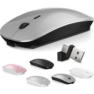 Normdecos Mouse for MacBook Wireless Bluetooth Mouse Laptop MacBook Air Mac Pro Rechargeable Silent PC iPad Optical Mice with Dual Mode Switch Bluetooth 5.2/3.0 and 2.4GHz USB Type-C Receiver Gray