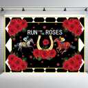 BELECO 8x6ft Fabric Run for The Roses Backdrop Derby Horse Racing Party Decorations Backdrop Horse Race Party Decor Banner Photo Booth Shoot Studio Props