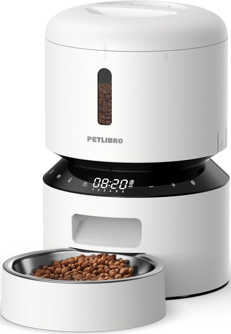 PETLIBRO Automatic Cat Feeder  3L Programmable Pet Food Dispenser with Freshness Preservation, Timed Portion Control, Voice Meal Call & Dual Power Supply, Healthy Feeding for Cats & Small Dogs White