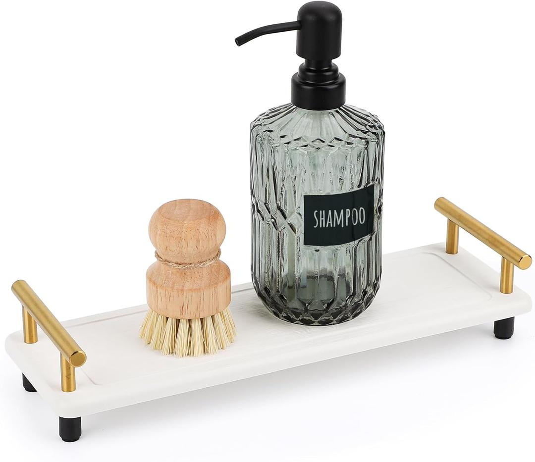 Segbeauty Stone Drying Tray, Water Absorbing Diatomite Tray with Handle for Sink, Kitchen Sink Organizer, Bathroom Soap Holder, Small (12.2" x 3.9" x 2.5", White-gold)