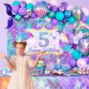 Holkcog 5th Birthday Decoration, 5th Mermaid Birthday Party Decorations, 5 Years Old Mermaid Party Background Banner Balloons Cake Topper Wall Tablecloth, 5 Party Decor Supply for Kids Girls Women