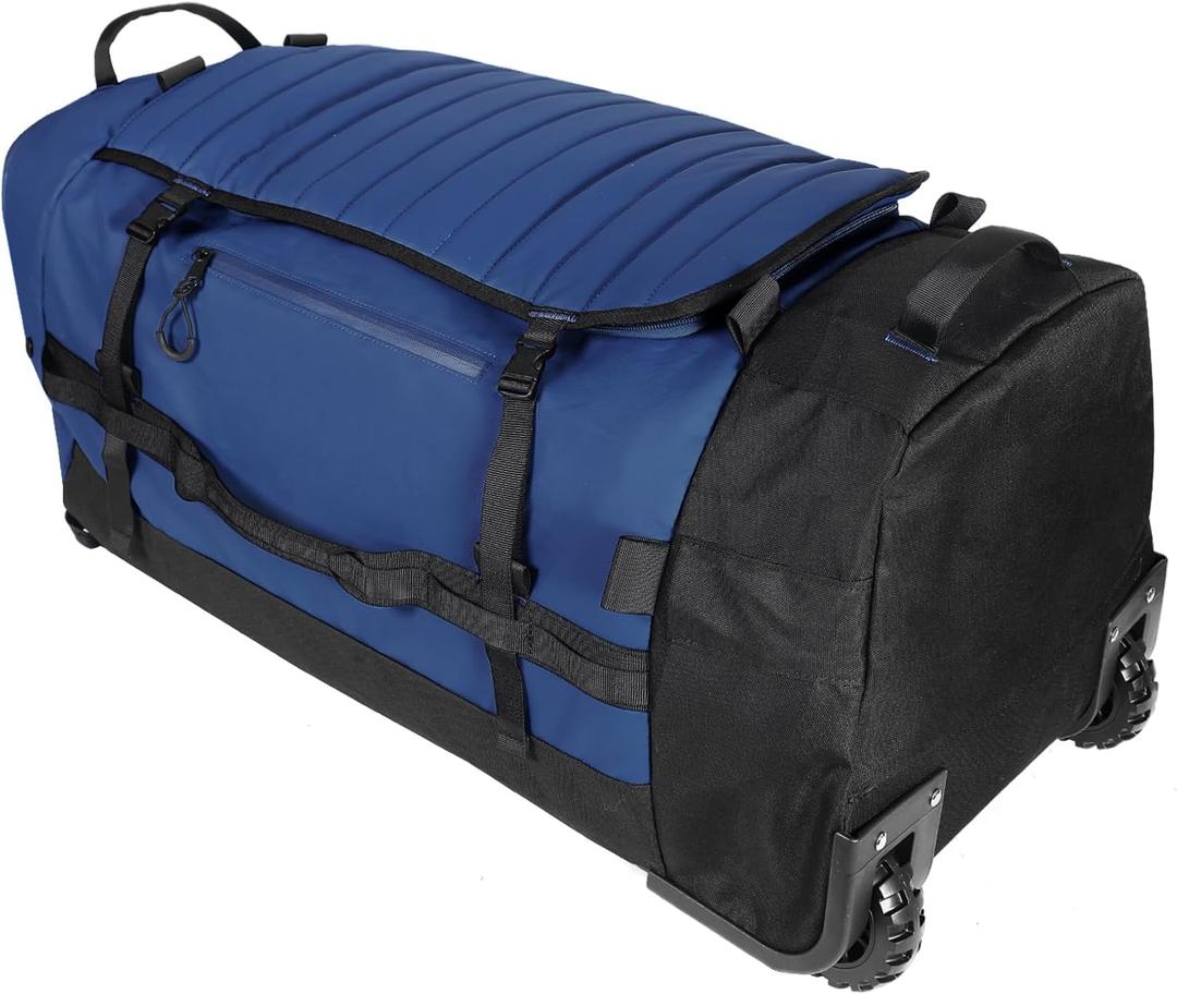 86L 30 Folding Duffle Backpack with 2 Wheels,Travel Bag with Separate Shoe Compartment,Navy Blue