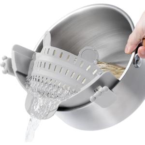 Clip On Strainer Silicone for All Pots and Pans, Pasta Strainer Clip on Food Strainer for Meat Vegetables Fruit Silicone Kitchen Colander