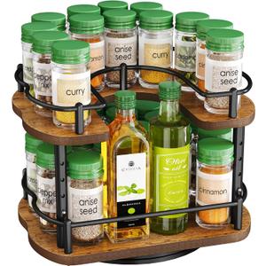 Lazy Susan Organizer Spice Rack for Cabinet - Height Adjustable Rotating Lazy Turntable Spice Organization for Table Top Pantry Kitchen, Wood Lazy Susan 10 inches Black