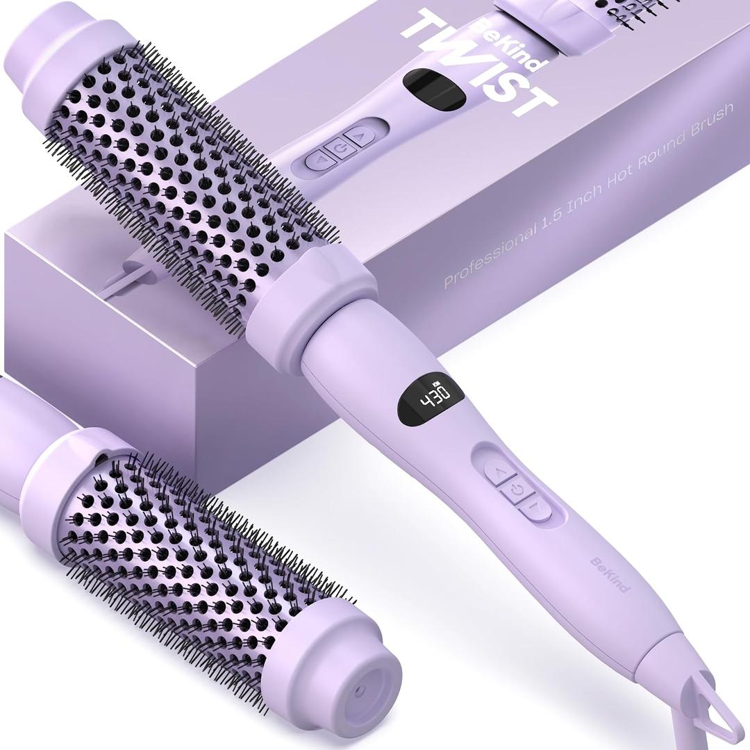 Upgraded Thermal Brush by BeKind Twist Pro - 1.5 Inch Versatile Heated Round, Effortless Curling Hair Styling Tools, Negative Ion Blow Out Hot Round Brush, 20s Fast Heats (Purple, Large)