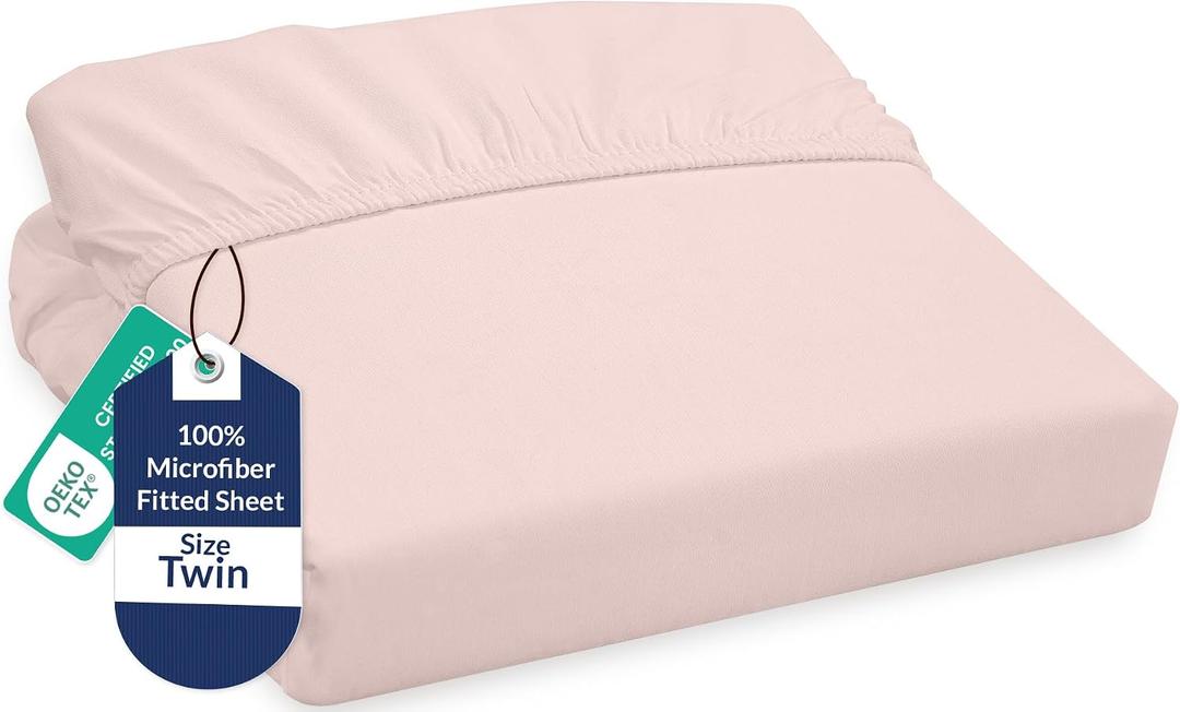 Royale Linens Fitted Sheet Twin - Ultra Soft 1800 Brushed Microfiber - Hotel Luxury Bottom Sheets - Wrinkle Free & Fade Resistant - Deep Pocket Fitted Sheet Only (Twin, Pink)