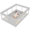 besuhot Baby Playpen Extra Large Play Yard 74" x 50" Playpen for Babies and Toddlers with Anti-Slip Suckers and Zipper Gate, Safety Baby Activity Center for Indoor & Outdoor (74x50x27 in + NO MAT, Dark Grey)