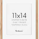 Fun Memories 11x14 Picture Frame, Solid Oak Wood 11 x 14 Photo Frames for Wall, 11 by 14 Frames with Tempered Real Glass, 11x14 Picture Frame with Mat for 8x10, Wooden Wall Gallery 11 x 14 Frame Set of 2 pack