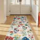 GarveeHome 2x6 Runner Rug for Hallway, Floral Washable Area Rugs Low Pile, Soft Non Slip Vintage Carpet for Living Room, Bedroom, Kitchen, Dining Room, Beige