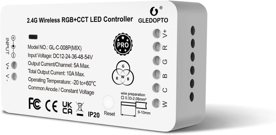 GLEDOPTO ZigBee 3.0 RGBCCT LED Strip Controller Pro RGB Color and Warm White Cold White Light Mix PWM Dimming Smart Phone App Voice Control Work with Hub Bridge (ZigBee Hub Required)