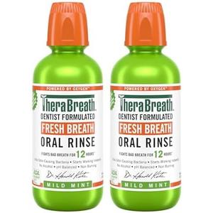 TheraBreath Fresh Breath Mouthwash, Mild Mint Flavor, Alcohol-Free, 16 Fl Oz (2-Pack)