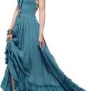 R.Vivimos Womens Summer Boho Sexy Backless Long Dresses (Size Small, Blue)