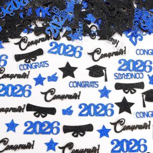 3 x Blue and Black Graduation Confetti, 200 Pcs Glitter Graduation Table Decorations 2026 for Grad Party Graduation Table Decorations