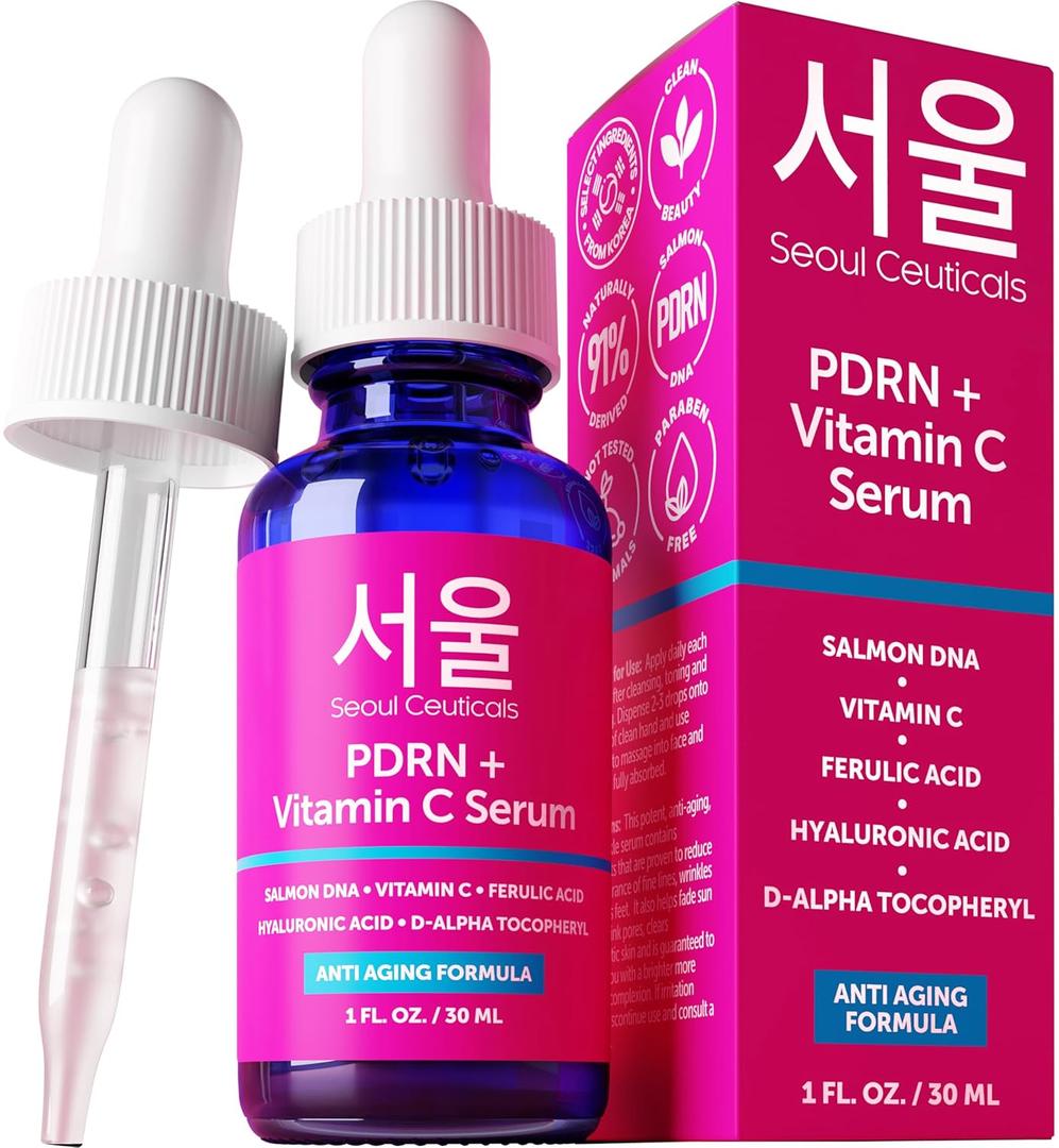 SeoulCeuticals PDRN Serum Salmon DNA Vitamin C Serum  Korean Skincare Anti Aging PDNR Skin Repair Booster  K Beauty PDRM Skin Care for Face 1oz