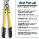 QWORK 4/0 Gauge Wire Cutter - Forged Steel Handle, Shear Action Cutter, 14" Stainless Steel Cable Cutter - Ideal for Battery & Welder Cables, Building Wiring, and SO Cord