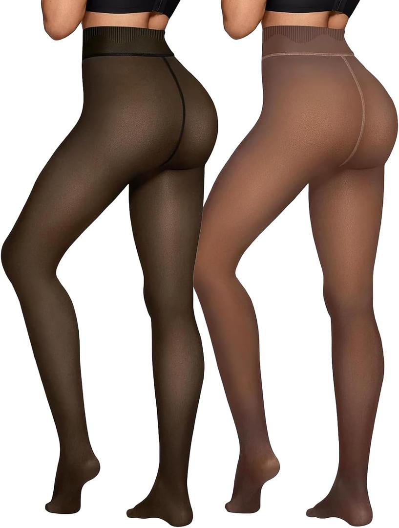 X-CHENG Fleece Lined Tights Sheer Women - Fake Translucent Warm Pantyhose Leggings Sheer Thick Tights for Women