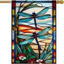 Spring Summer House Flag 28x40 Inch Double Sided, Dragonfly Stained Glass Garden Flag Large Burlap Yard Flags for Outside Outdoor Seasonal Decoration