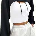 Hilinker Women's Long Sleeve Cropped Hoodie Workout Drawstring Super Crop Tops without Camisole (Medium, Black)