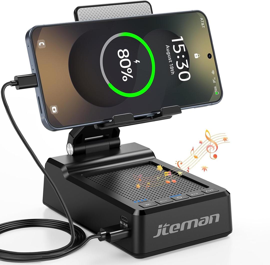 JTEMAN Gifts for Men Women,Adjustable Cell Phone Stand with Bluetooth Speaker and Charging Function,Cool Tech Gadgets Gift Idea for Dad Mom Birthday