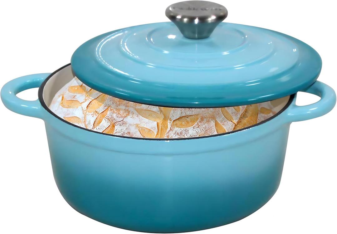 Dutch Oven Enameled Dutch Oven Pot with Lid,2.1 QT Dutch Oven,Teal Cast Iron Dutch Oven,Dutch Oven Pot with Dual Handles,Dutch Oven for Bread Baking,Braiser,Cooking,Gifts for Family