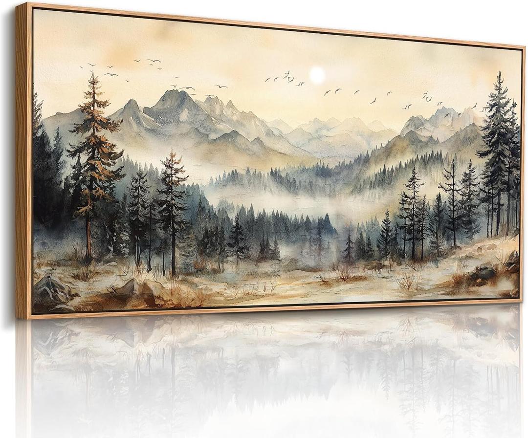 imjiayu Mountain Wall Art, Landscape Wall Art, Large Wall Decor, Framed Artwork for Walls, Foggy Forest Canvas Prints, Country Nature Paintings for Living Room Bedroom Farmhouse Pictures 24"x48"