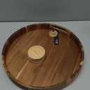Large Round Wood Serving Tray, Wooden Trays with Handles for Ottoman Table, Vintage Acacia Tray Circle Wood Tray for Indoor Outdoor Organization and Decoration, Including 4 Round Wooden Coasters