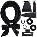 ewinever 9 PCS Satin Heatless Curling Rod Headband Set No Heat Overnight Hair Curlers for Women with Long Hair , Black, Medium 