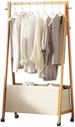 Amazon.com: SHUOXIANG Bamboo Clothing Rack with Top Hanging Garment Rod, 2 Side Hooks & Bottom Fabric Storage Basket and 360 Rotating Wheels, Space-Saving Organizer for toys, Hats, Bags & folded clothes : Home & Kitchen