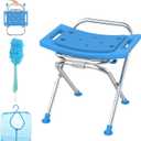 Folding Shower Chair Seat, 17.5" Stainless Steel Small Shower Chair for Inside Shower, 400lbs Portable Travel Shower Stool, Safety Anti-Slip Bath Chair for Seniors, Disabled, Blue