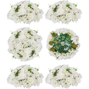 BLOSMON Wedding Flower Centerpieces Decorations: 6 Pcs 15.7" Large White Fake Rose Hydrangea Flowers Ball for Table - Artificial Silk Floral Arrangement Center Pieces for Home Party Event Decor