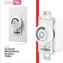 UltraPro 24-Hour Indoor Mechanical In-Wall Timer, 30 Minute Interval, Neutral Wire Required, Dial Light Switch for Lights, Bathroom Fan, Exhaust Fan, Single Pole Wall Timer Switch, White, 41092