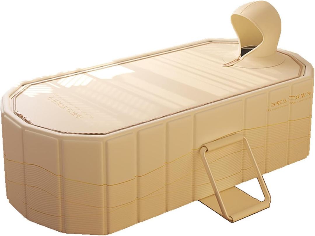 Portable Bathtub for Adult Large Foldable No Installation Bath Tub for Shower Stall, Bathroom Hot SPA Soaking Standing Tub (Gosling yellow, With lid, L(59.1''L x 33.9''Wx 19.7''H))