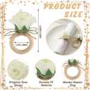 Flower Napkin Rings Set of 12 Wooden White Rose Handmade Napkin Holders for Wedding Mother's Day Birthday Dinner luncheons Picnics Banquet