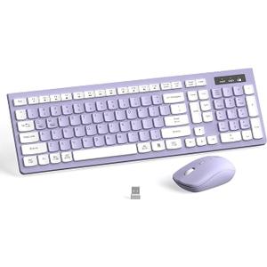 Wireless Keyboard and Mouse Combo, FullSized Wireless Keyboard and Adjustable DPI Mouse, 2.4GHz USB Receiver, Silent Keyboard and Mouse for PC, Windows, MAC, Desktop, Laptop(Purple)