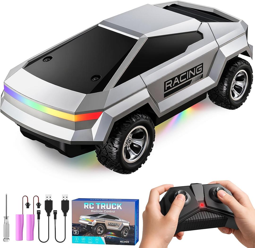WayEee 1/24 Remote Control Car Cyber RC Truck, RC Cars with Colorful Lights | 2.4GHz remote control, 2 rechargeable batteries 18KM/H racing car toy pvc shell for kids boys girls birthday gifts