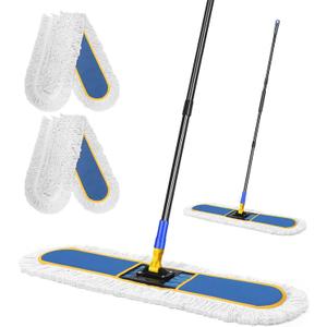CLDREAM 24" Commercial Dust Mop for Floor Cleaning with 2 Mop Head, Large Industrial Push Broom Mops with 60" Long Handle,Wet Dry Floor Duster for Concrete Hardwood Tiles Marble Floors