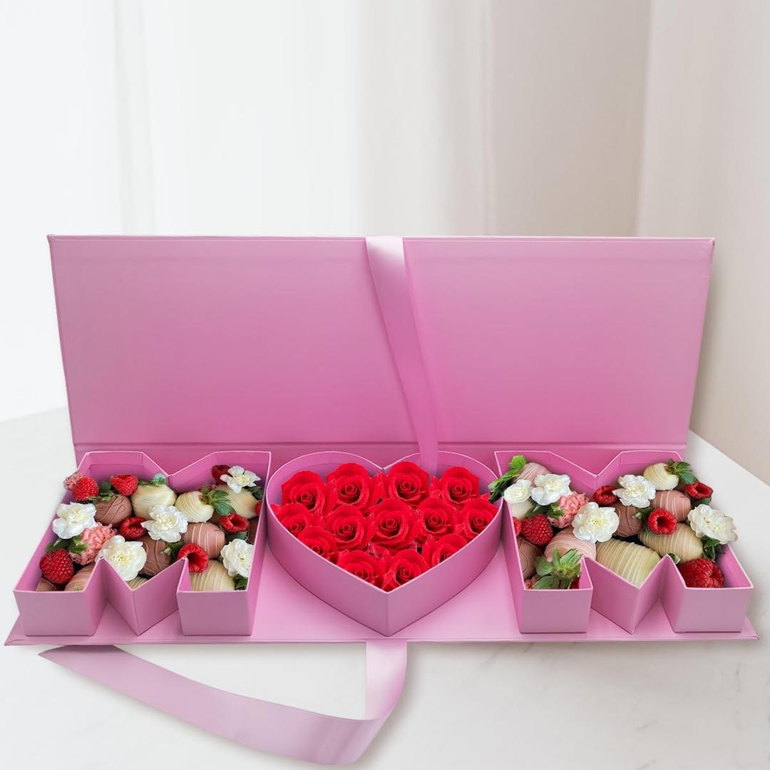 WENPACK Empty Flower Gift Box Mother's Day MOM Cardboard Letter Shaped Fillable Chocolate Strawberry Candy Packaging (MOMpink)