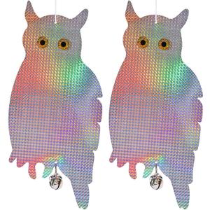 Dyvicl Fake Owl Hanging Reflective Owl Woodpecker Bird Deterrent Control Device for House Windows Outdoor Garden Yard, 2 Pack