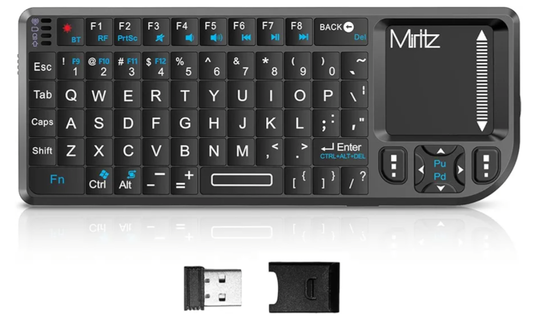 Mini Keyboard with Touchpad, Bluetooth &2.4G Dual Mode & Backlit, USB-C Rechargeable, Compatible with iPad, Mac, Windows, Android - Ultra-Thin Portable for Travel, Office, Home - Black