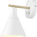 GLOBE Electric 65542 1-Light Plug-in or Hardwire Wall Sconce, Matte White, Brass Accent, Stepless Dimming Rotary Switch, Fabric Cord, Modern Lighting for Apartment or Renters, Home Decor