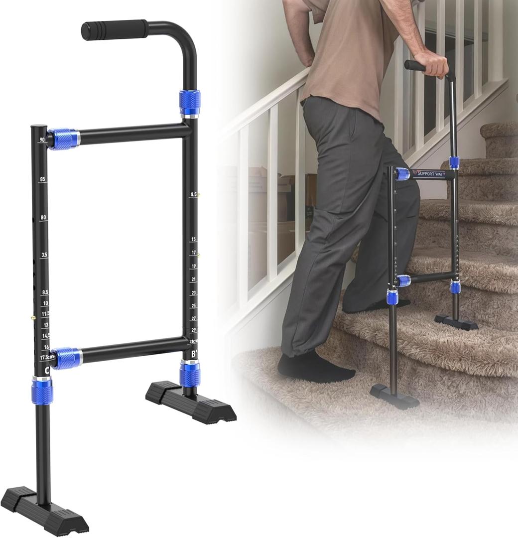 Height & Width Adjustable Stair Assist Cane for Seniors, Customizable to fit Most Indoor/Outdoor Steps, Wide Anti-Slip Base, Professional Stair Climbing Assist Cane for Sore Knees & Post-Surgery