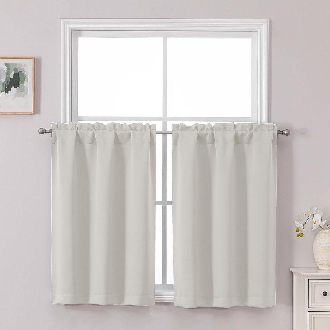Chyhomenyc Natural Short Blackout Curtains 36 Inch Length, Small Kitchen Curtain Tier Rod Pocket Half Window Curtains for Bathroom Basement Cabinet Camper RV Bunk, 2 PCS, Each 30" Wx36 L