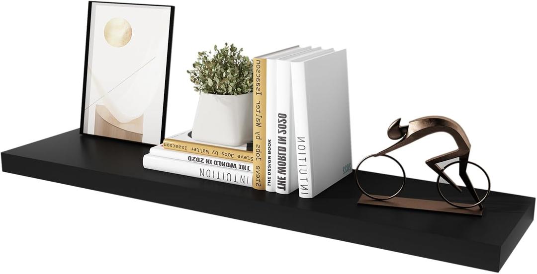 WELLAND 12" Deep Black Floating Shelves, Floating Wall Shelf, 47.24" L x 11.81" D x 2" T, Deeper Than Others, Black