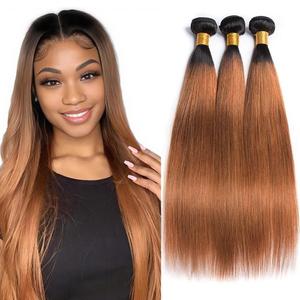 Human Hair Bundles 24 26 28 Inch Straight Bundles Human Hair Omber Chocolate Brown T1B/30 Unprocessed Brazilian Soft Quick Weave Hair for Black Women