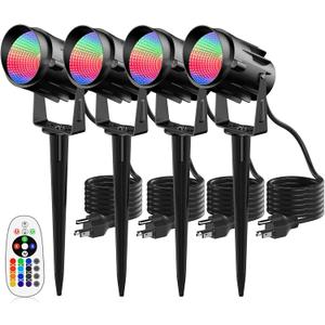 Christmas Halloween Spotlight Outdoor RGB Spot Lights, 12W Color Changing Landscape Lights for Yard Patio Garden Pathway Decor 120V Waterproof Landscape Spotlights with Remote(4 Pack)