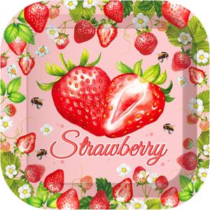 24pcs Strawberry Square 9 Inches Paper Plates - Strawberry Disposable Party Supplies for Birthday Parties, Baby Showers, Bridal Showers, Picnics, Summer Barbecues, Family Gatherings & Garden Parties
