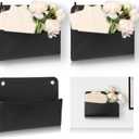 3 PCS Wall Mount PU Leather Mail Holder Black Faux Leather Letter Holder 2 Ring Wall Mail Organizer Stylish Wall Hanging Mail Storage for Flowers Envelope Key Notebooks Home Office Decor