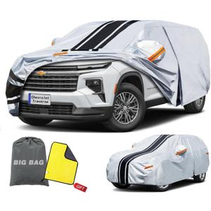 Large SUV Car Cover Custom Fit for Chevy Chevrolet Traverse (2009-2025) Waterproof All Weather for AutomobilesOutdoor Full Exterior Cover Rain Sun Snow UV Protection. (Silver)