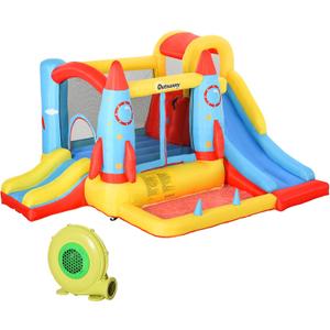 Outsunny Kids Bounce House 4-in-1 Rocket Inflatable Water Slide 2 Slides