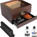 CASE ELEGANCE Glass Top Cigar Humidor with Thick Cedar, Easy humidification System, Accurate Digital Hygrometer - Renzo, Brown